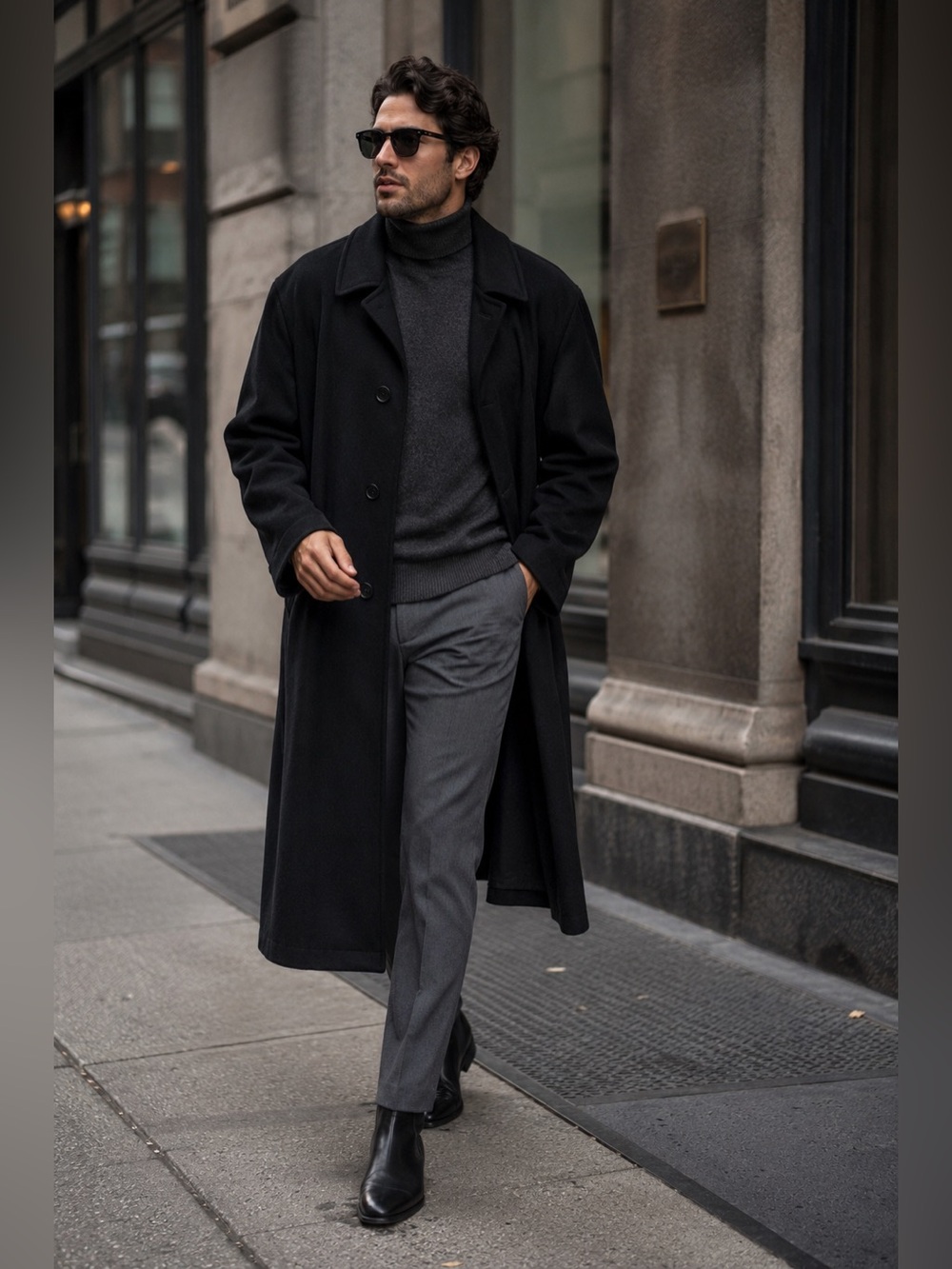 Battaglia Italy Wool Cashmere Black Overcoat Men's 42R Classic Luxury Coat
